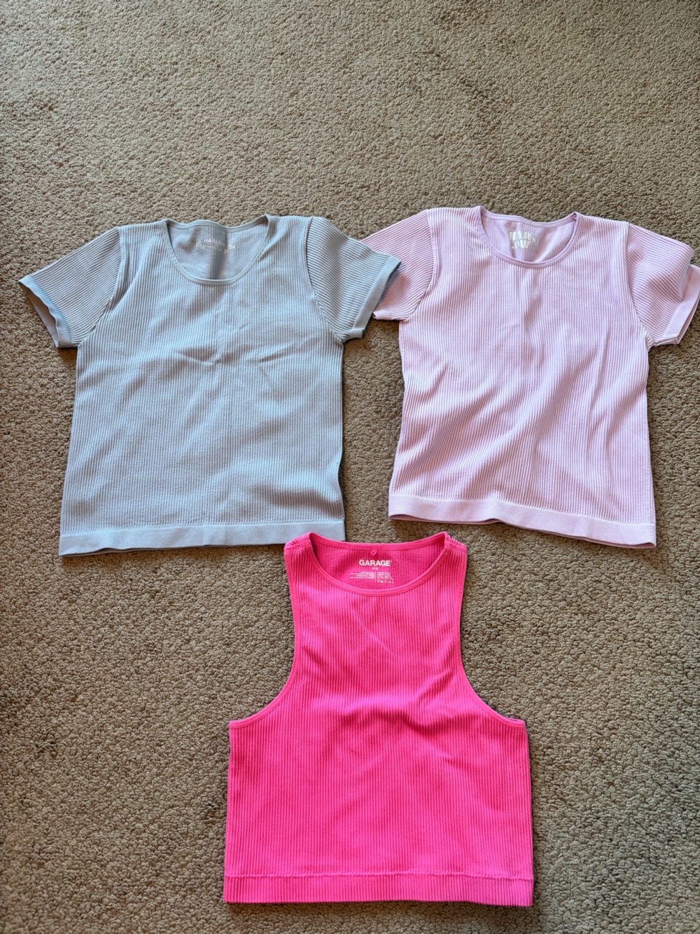 Harlow Ribbed Tank & Tee Set in Hot Pink, Light Pink, and Light Gray